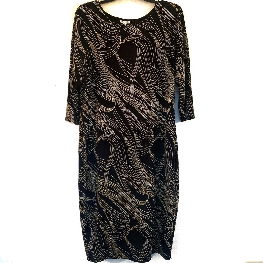 Olivia Matthews Black Gold Sequin Style Glitter Spandex Dress. Sz XL